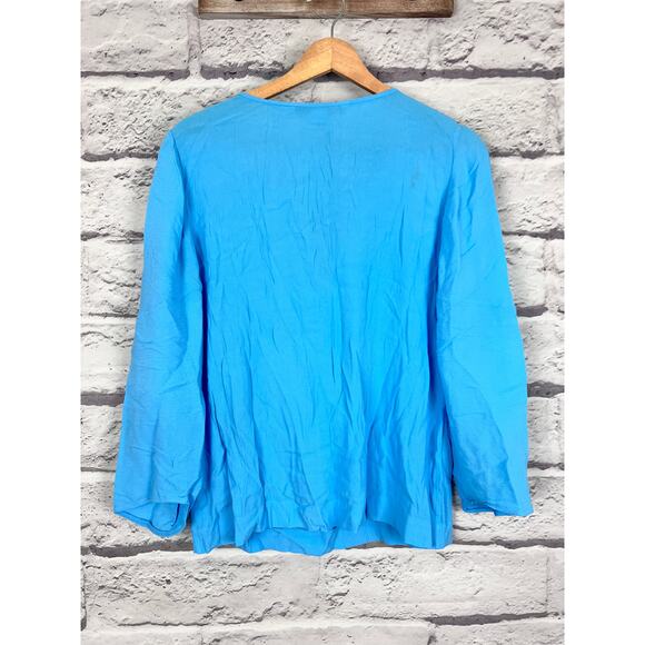 DIANE VON FURSTENBERG Women's 8 Blue Iliana Embellished Long Sleeve Peasant Top - Picture 4 of 11